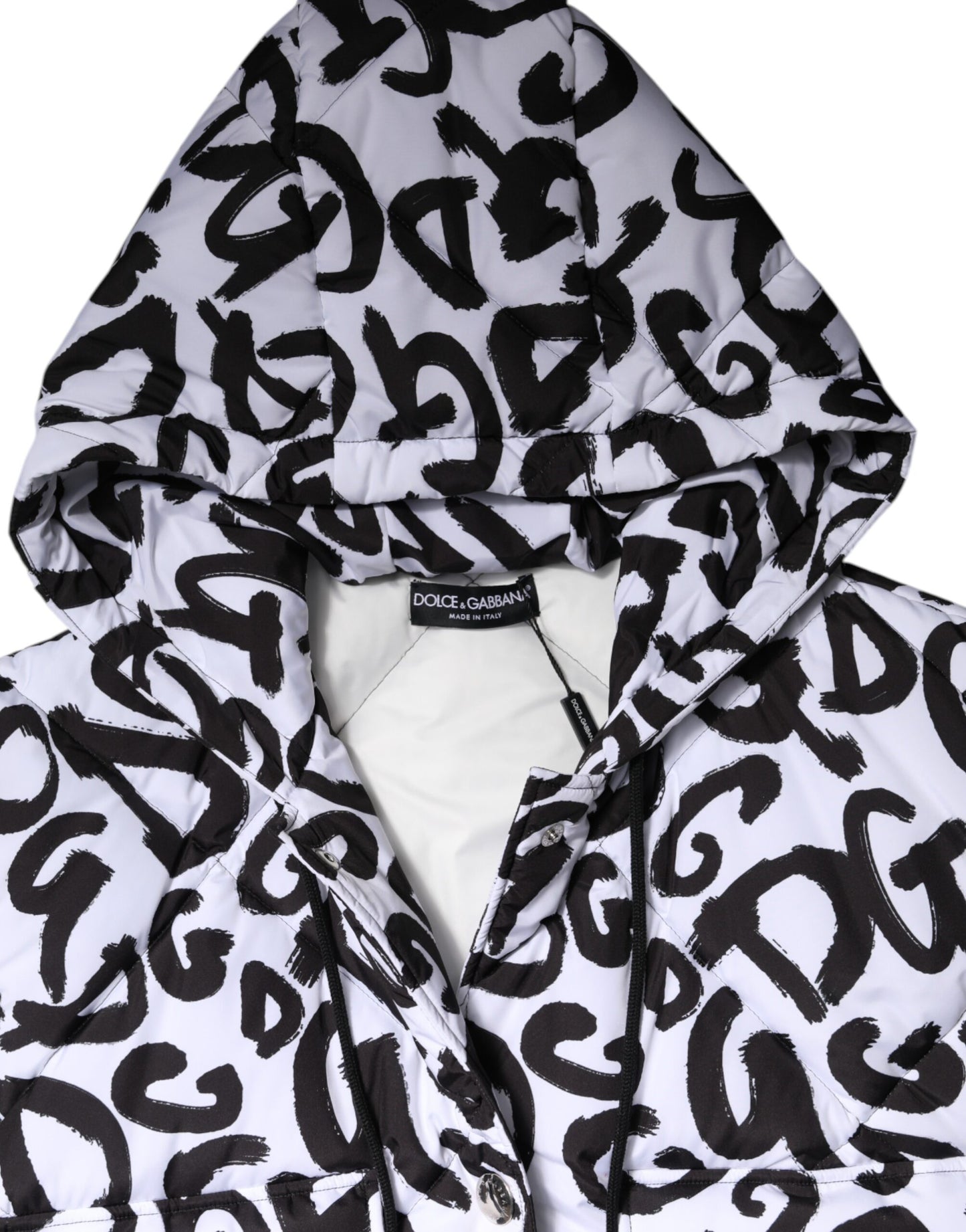 White DG Mania Hooded Sleeveless Puffer Jacket