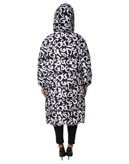 Black White DG Mania Hooded Long Coat Jacket