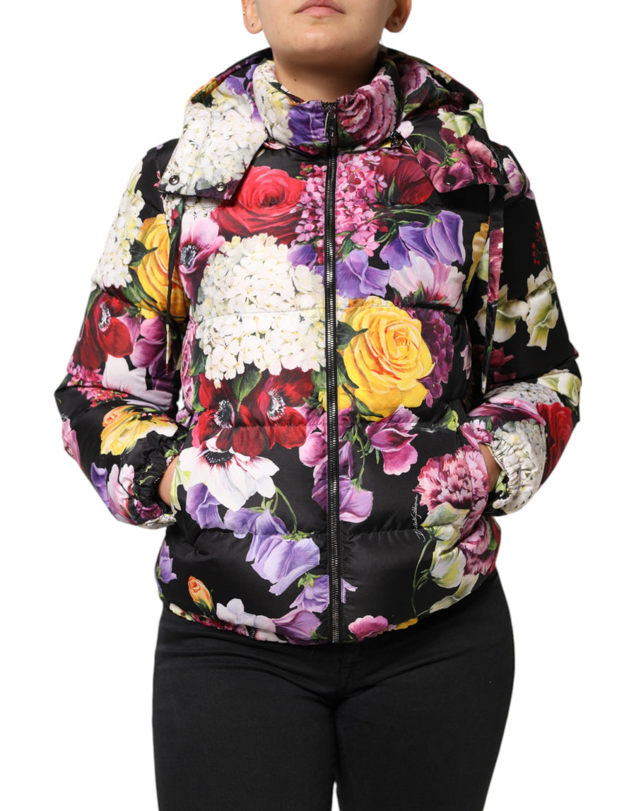 Multicolor Floral Hooded Puffer Quilted Jacket