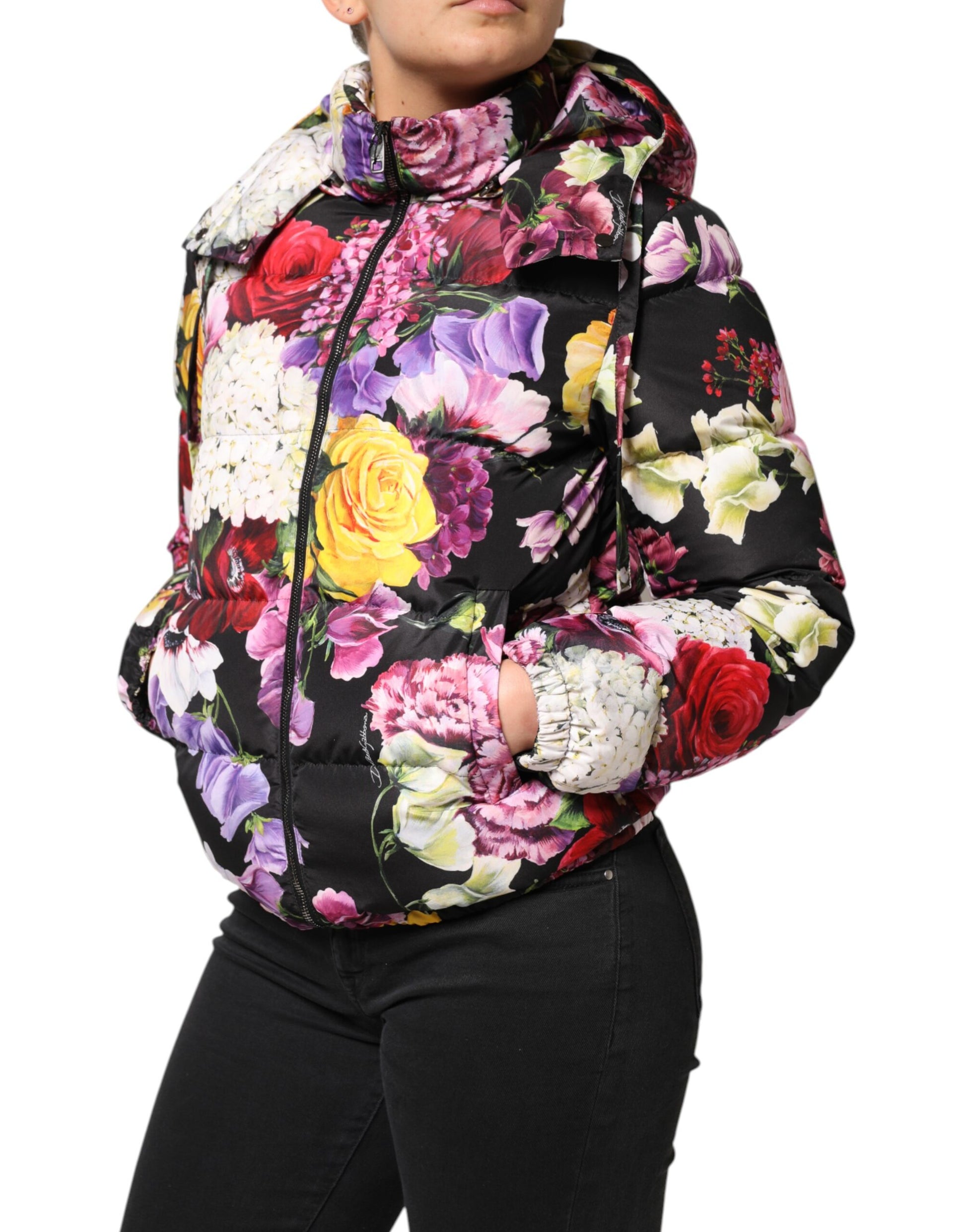 Multicolor Floral Hooded Puffer Quilted Jacket