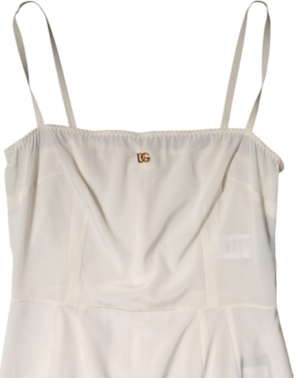 White Full Slip DG Logo Silk Dress Sleepwear