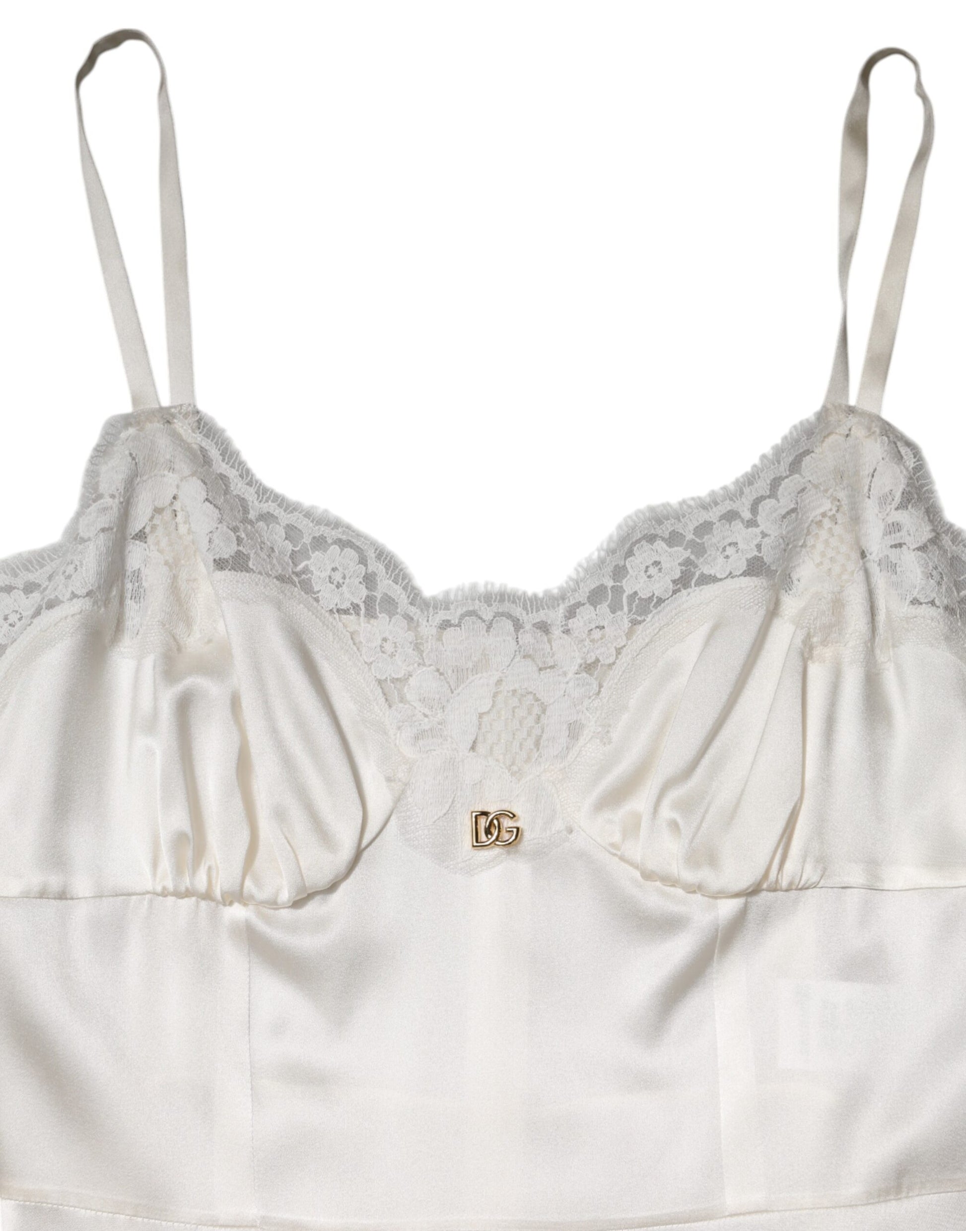 White Lace DG Logo Silk Dress Sleepwear