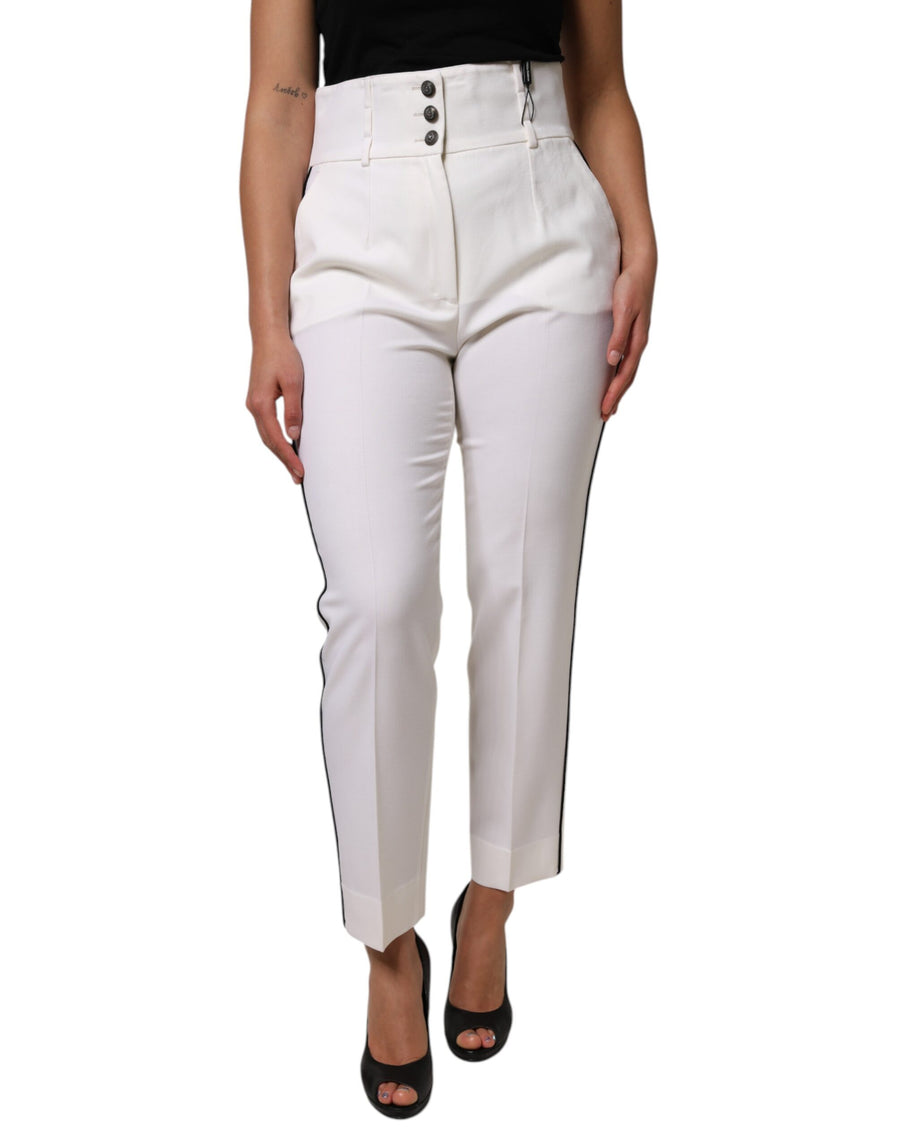 White Wool High Waist Tapered Pants