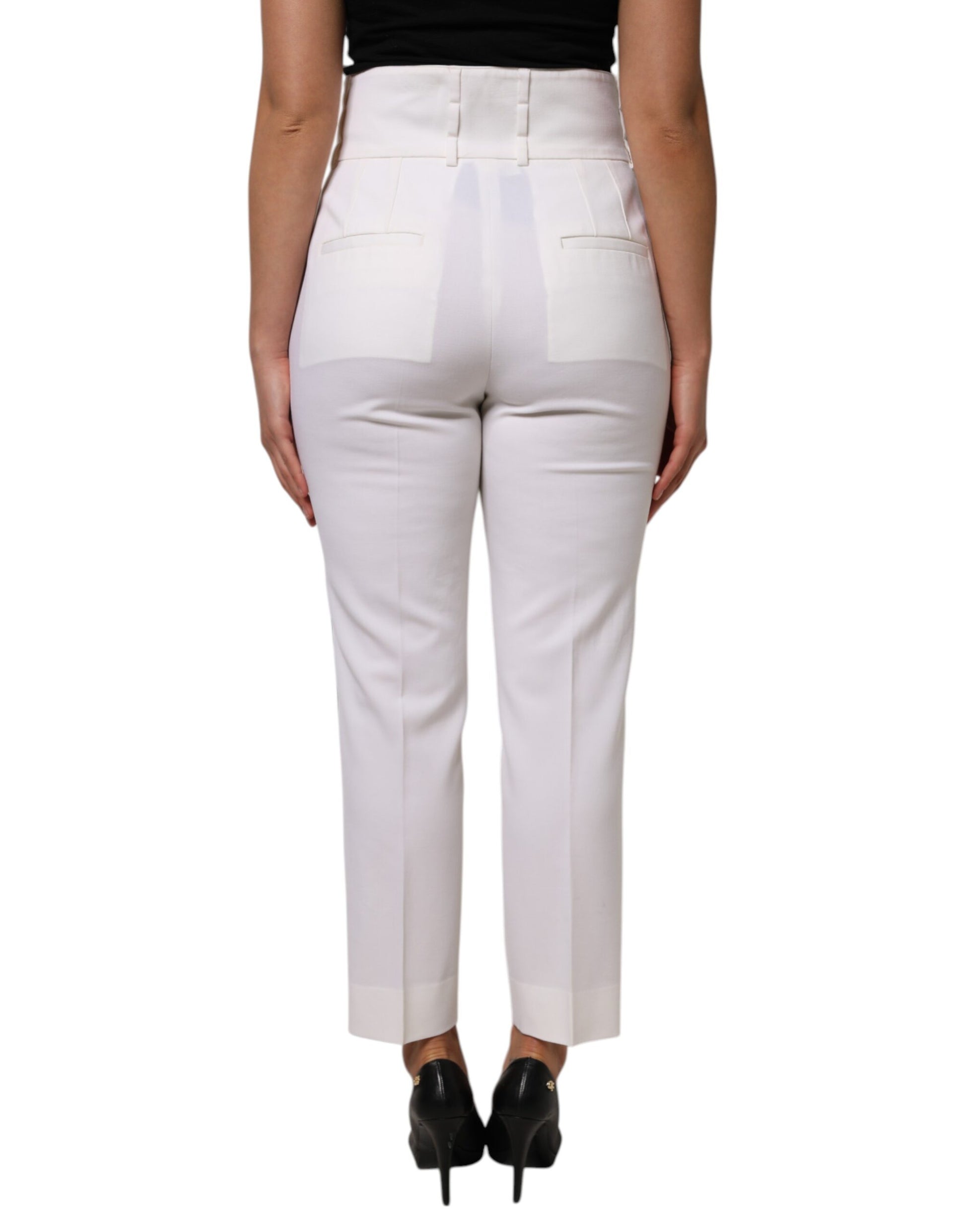 White Wool High Waist Tapered Pants