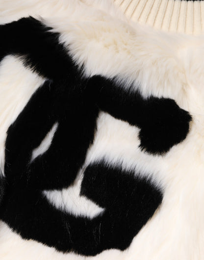 White Cropped Faux Fur DG Sweatshirt Sweater