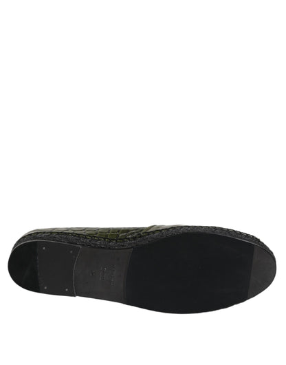 Green Exotic Leather Espadrilles Slip On Shoes