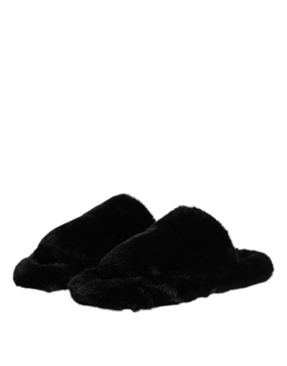 Black Polyester Velvet Slides Slipper Shoes