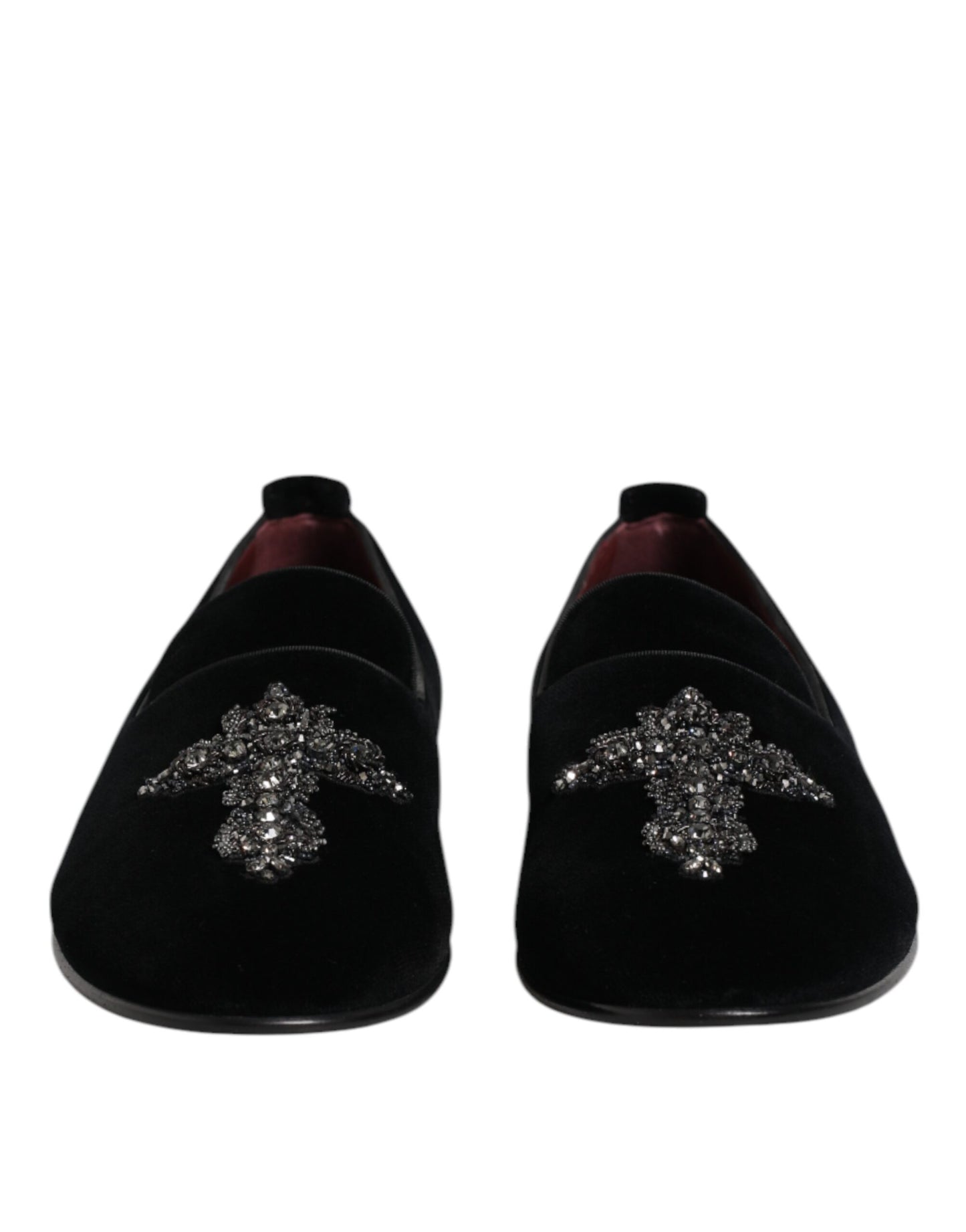 Black Velvet Embellished Loafer Slip On Shoes