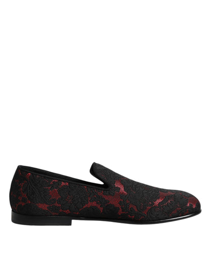 Red Black Jacquard Slip On Men Loafers Shoes