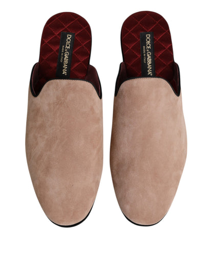 Beige Capra Suede Slides Flat Slipper Shoes