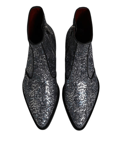 Dark Gray Cotton Sequined Chelsea Boots Shoes