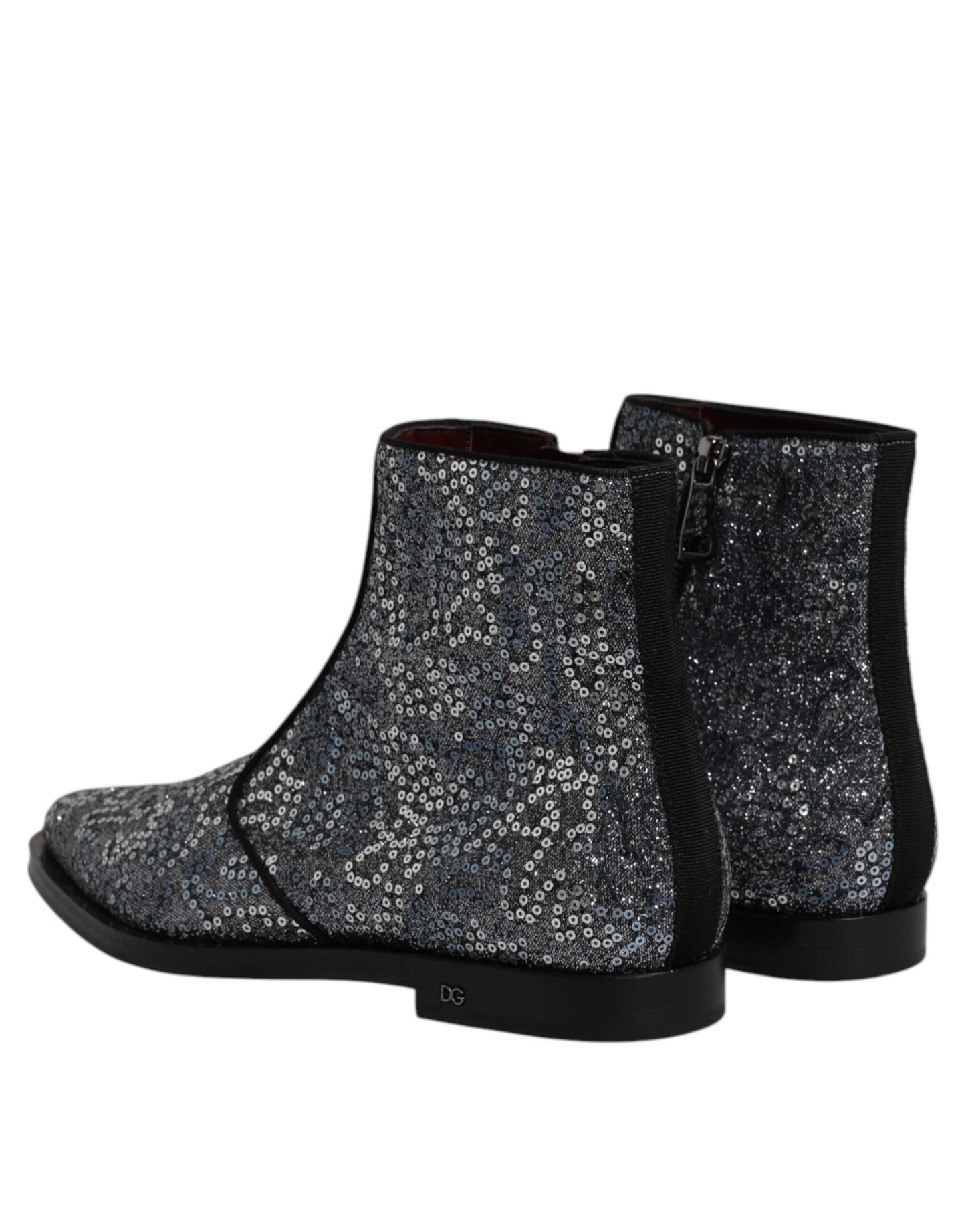 Dark Gray Cotton Sequined Chelsea Boots Shoes