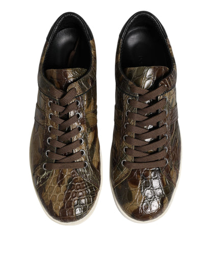 Brown Exotic Leather Low Top Sneakers Shoes