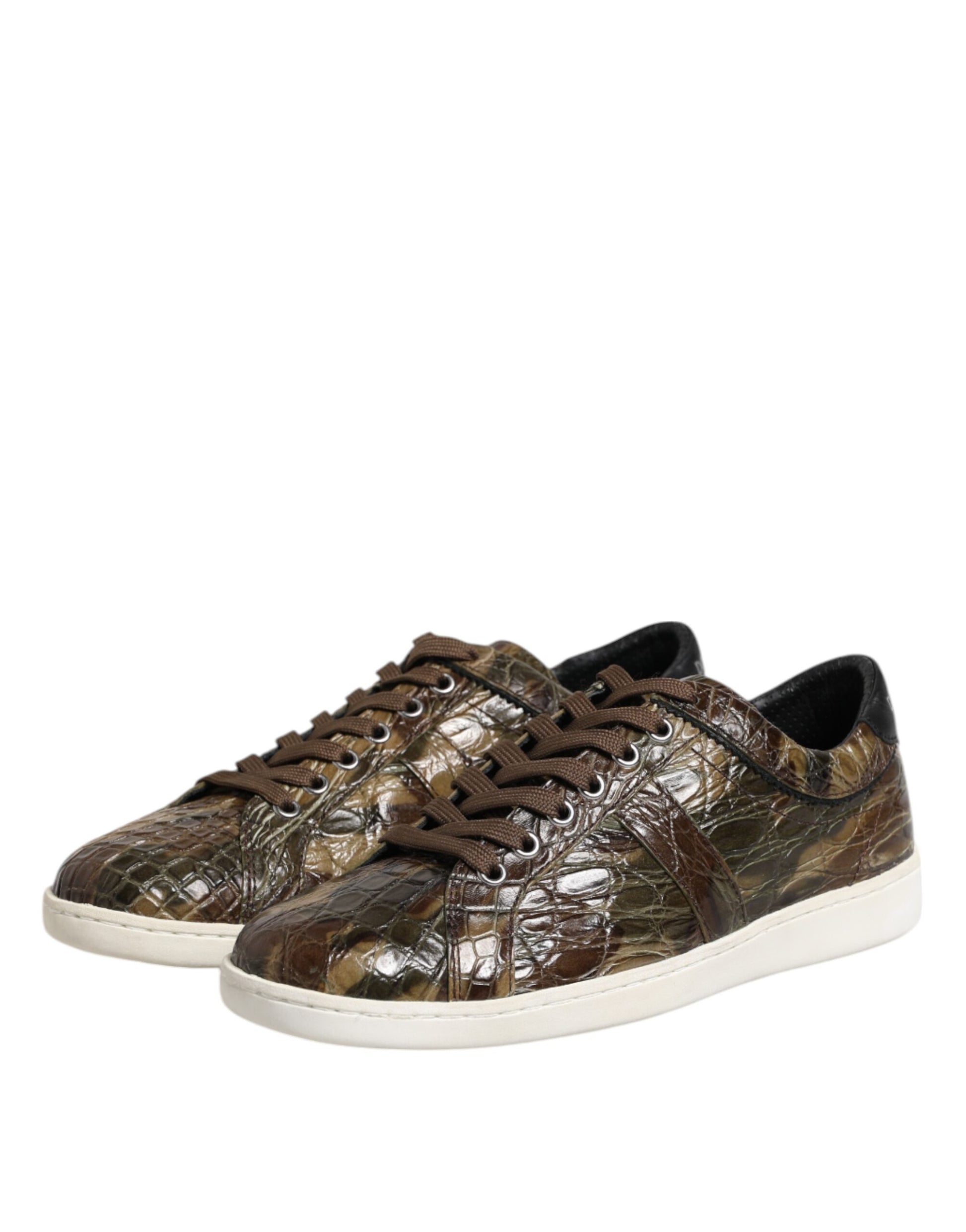 Brown Exotic Leather Low Top Sneakers Shoes