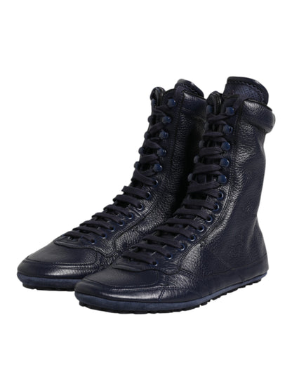Dark Blue Leather KING High Top Sneakers Shoes