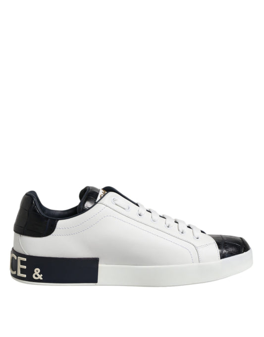 White Black Leather Portofino Sneaker Shoes