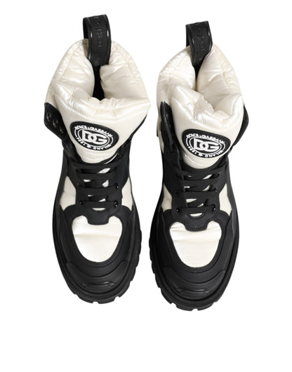 Black White Padded Lace Up Short Boots Shoes