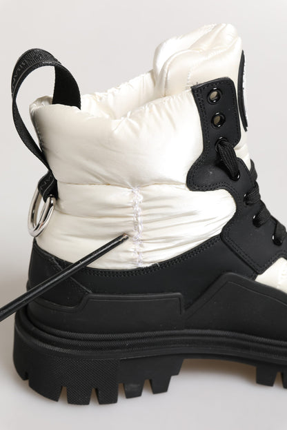 Black White Padded Lace Up Short Boots Shoes