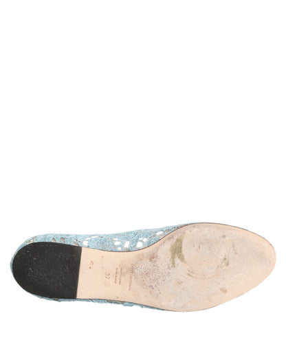 Blue Lace Crystal Ballet Flats Loafers Shoes
