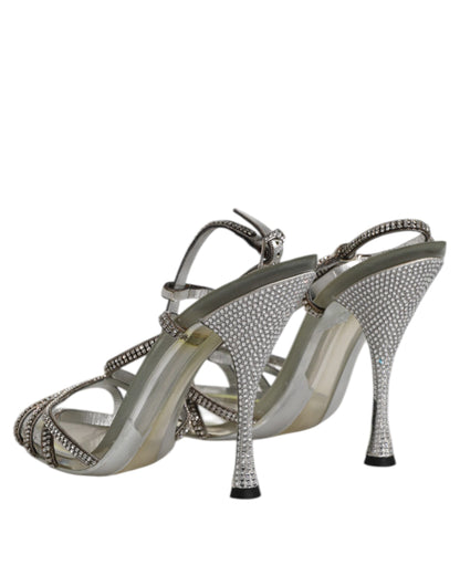 Silver Strass Ankle Strap Heels Sandals Shoes