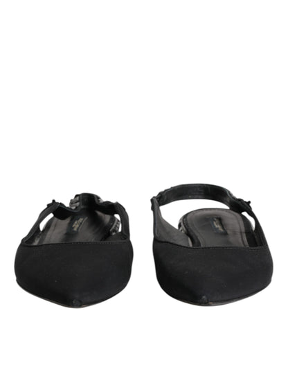 Black Crystal Charmeuse Slingback Shoes
