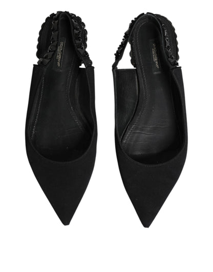 Black Crystal Charmeuse Slingback Shoes