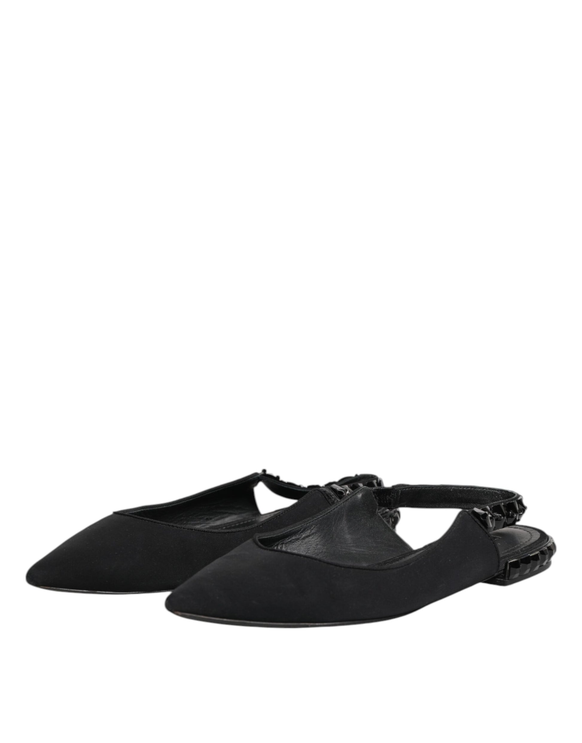 Black Crystal Charmeuse Slingback Shoes