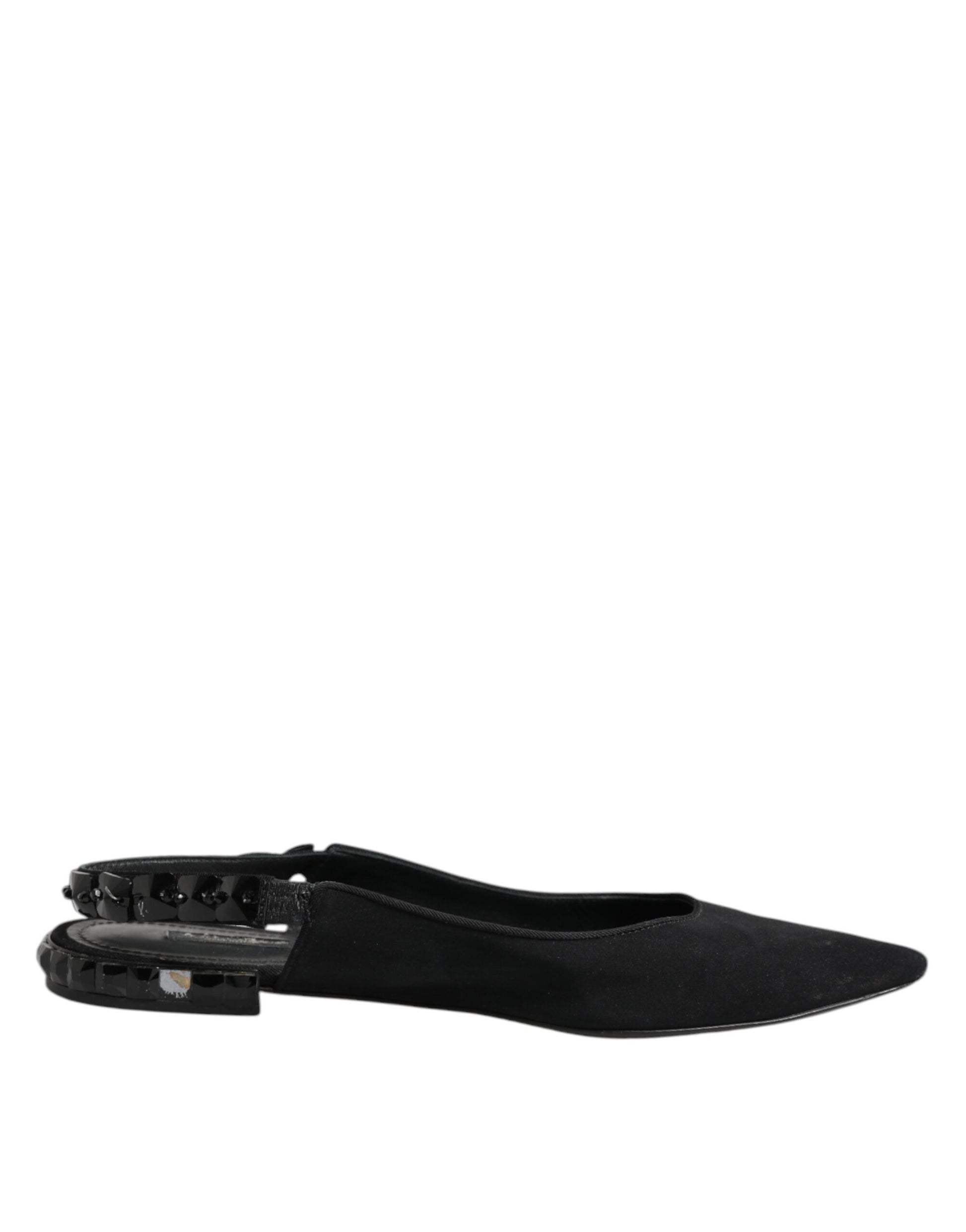 Black Crystal Charmeuse Slingback Shoes