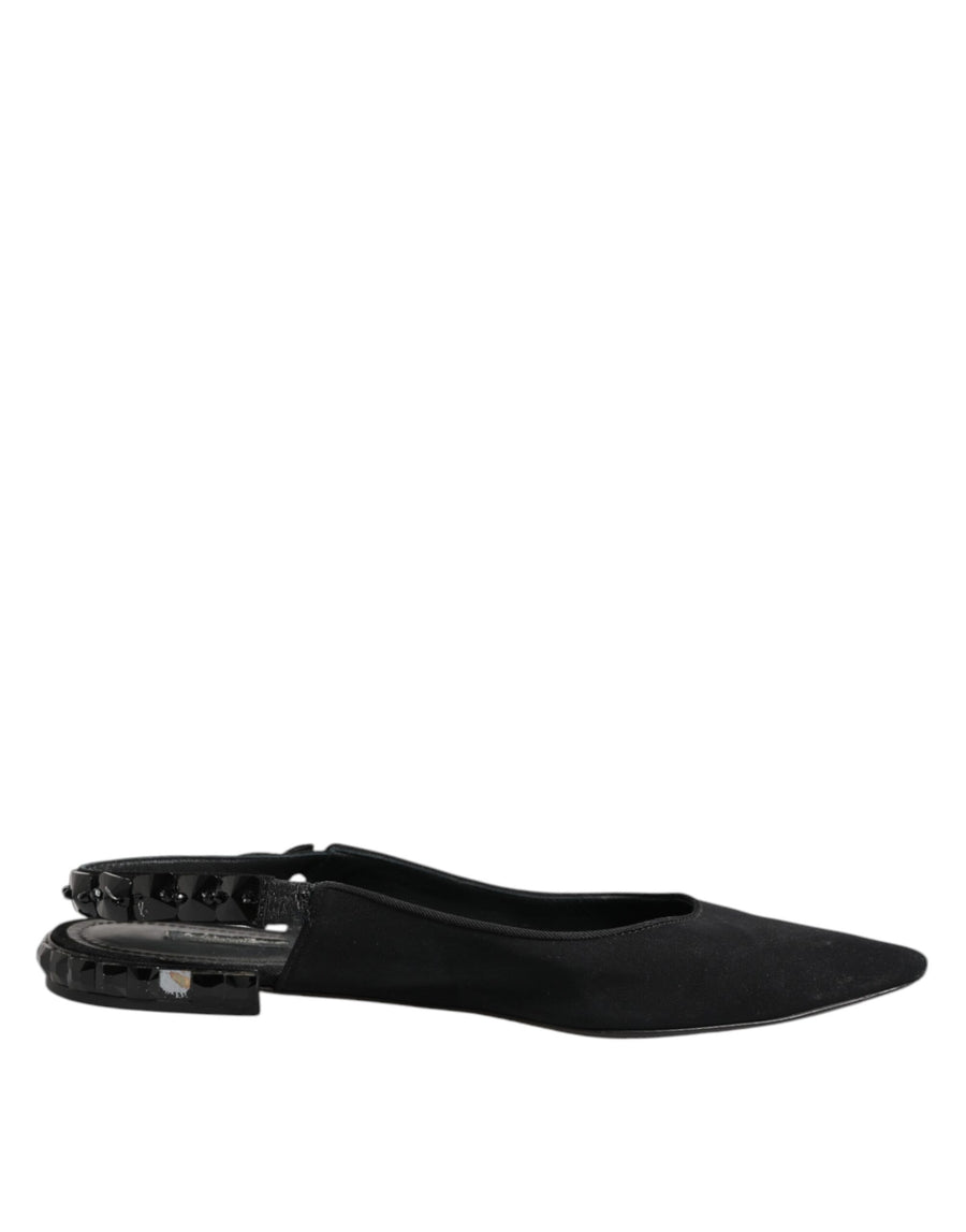 Black Crystal Charmeuse Slingback Shoes