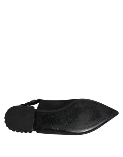 Black Crystal Charmeuse Slingback Shoes