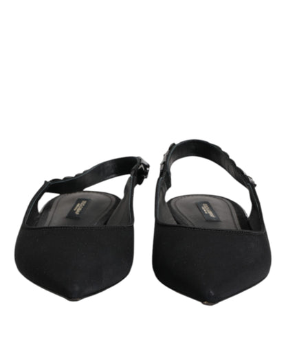 Black Crystal Charmeuse Slingback Shoes