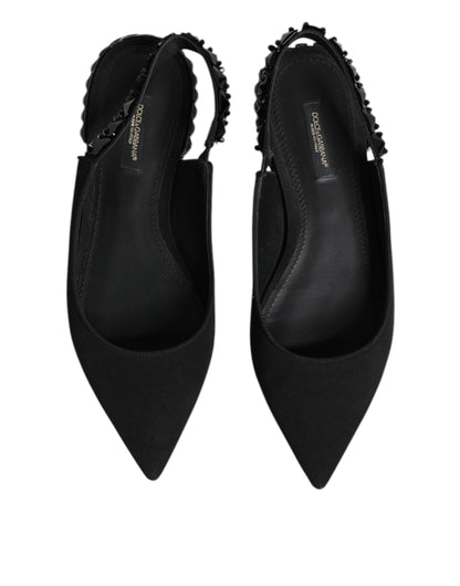 Black Crystal Charmeuse Slingback Shoes