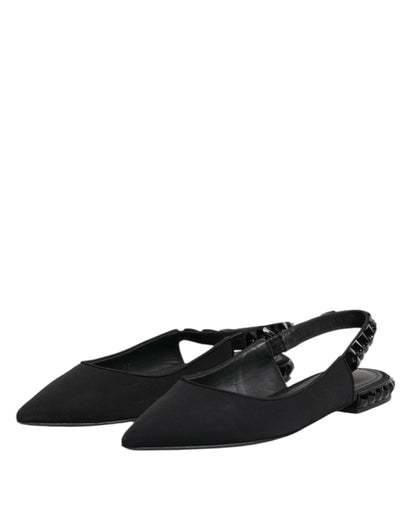 Black Crystal Charmeuse Slingback Shoes