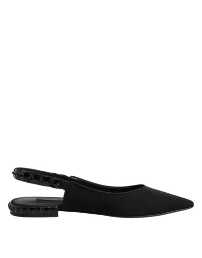 Black Crystal Charmeuse Slingback Shoes
