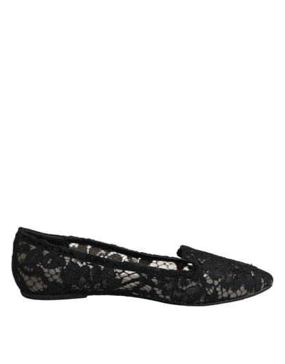 Black Taormina Lace Slip On Flats Shoes