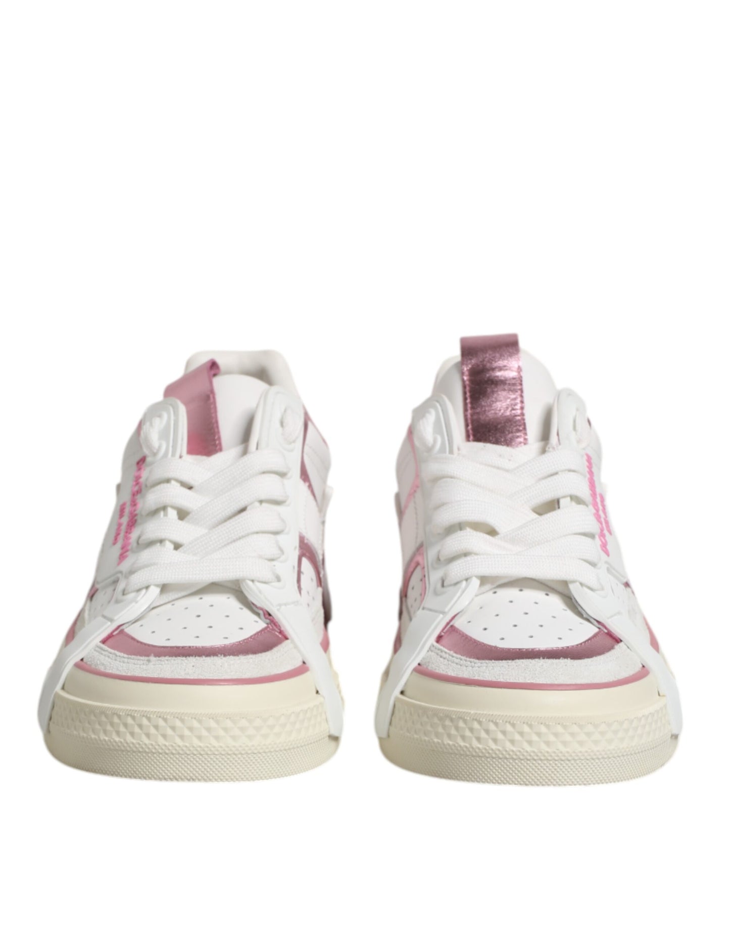 White Pink Leather Low Top Sneakers Shoes