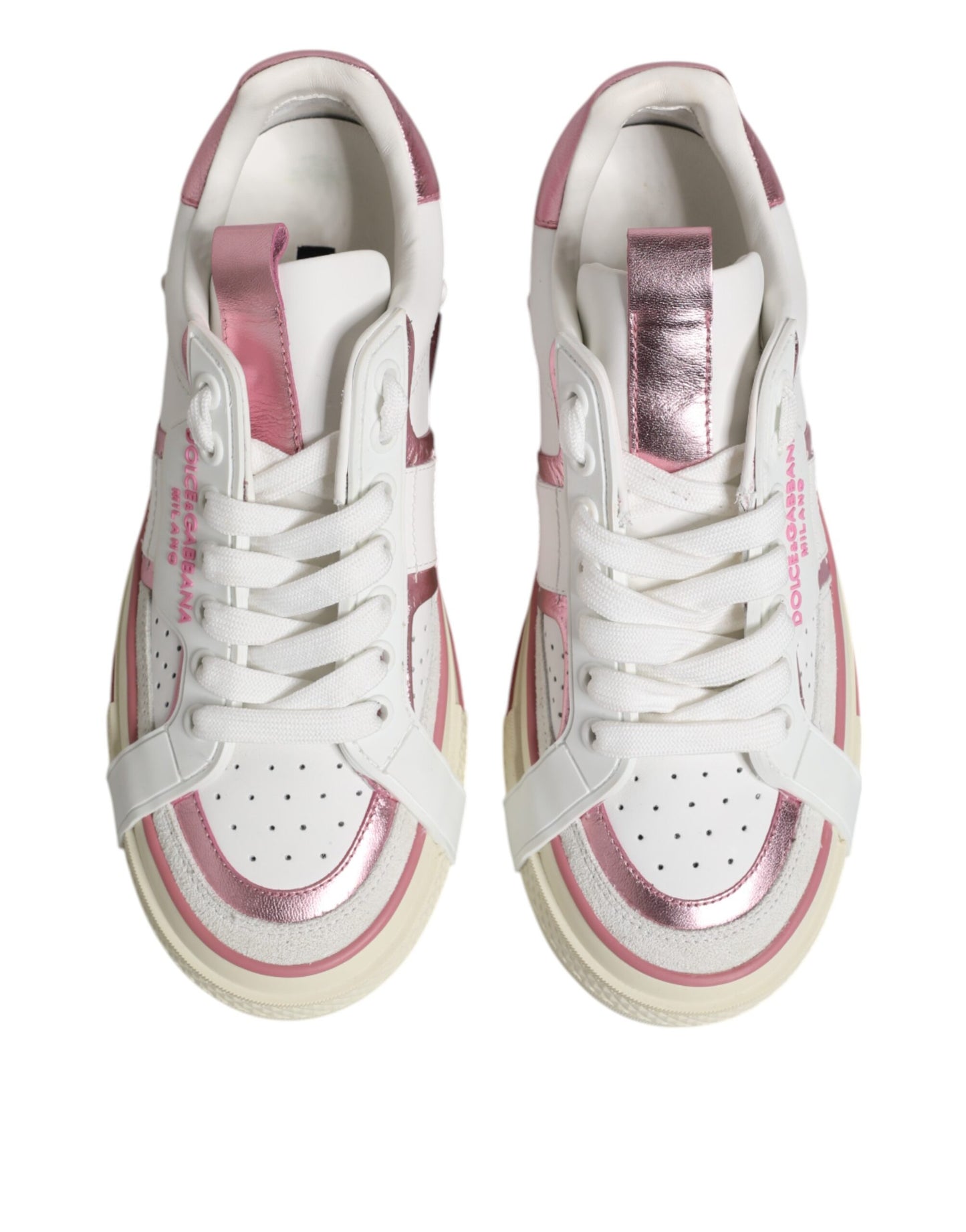 White Pink Leather Low Top Sneakers Shoes