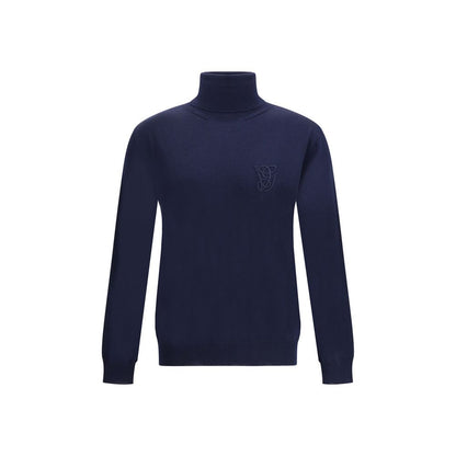 Blue Fleece Wool Turtleneck