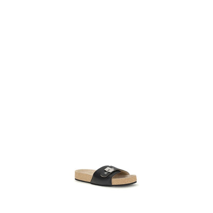 Black Calf Leather Bos Taurus Flat Sandals