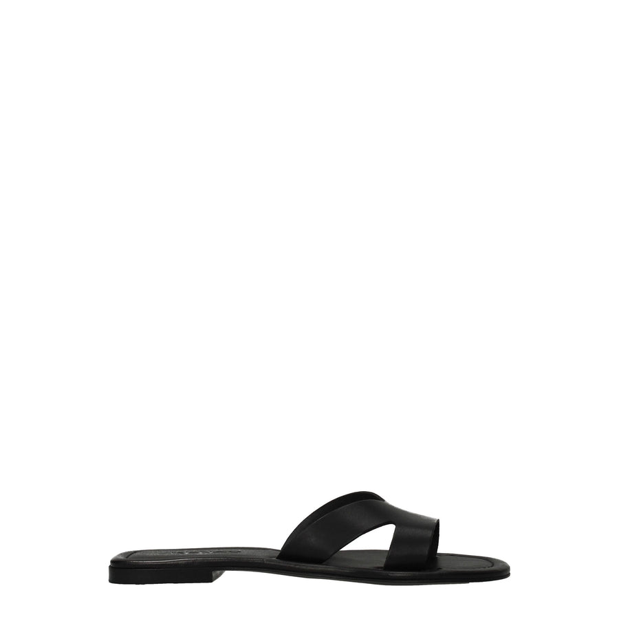 Black Leather Slippers