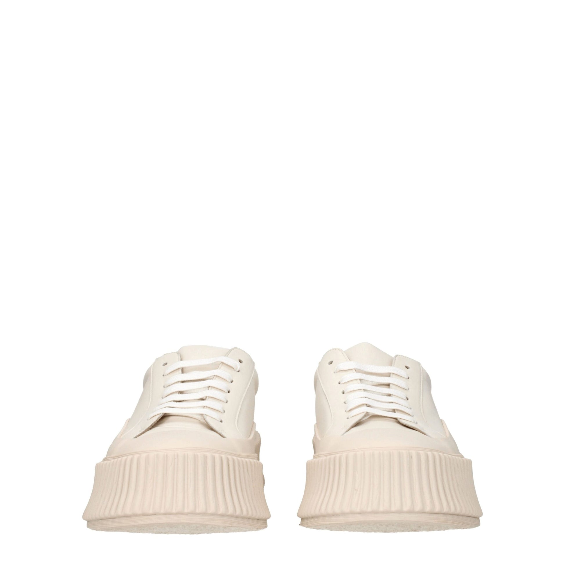 Beige Leather Platform Sneakers