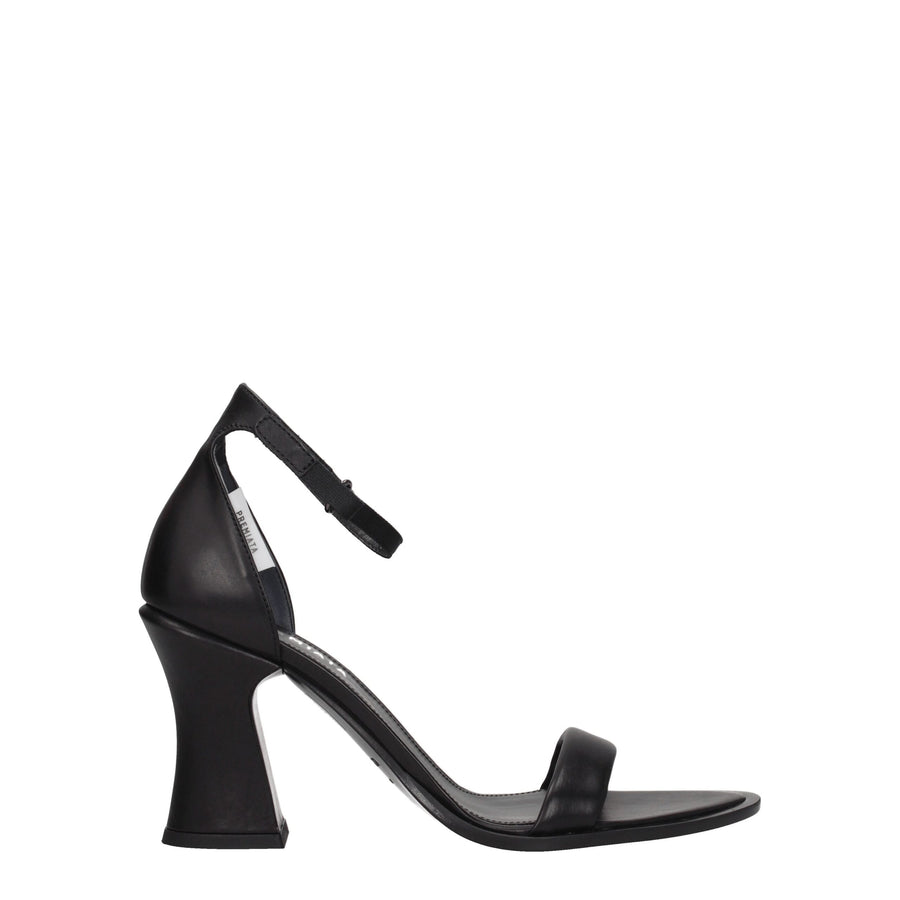 Black Leather Flat Sandals