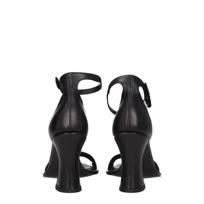 Black Leather Flat Sandals