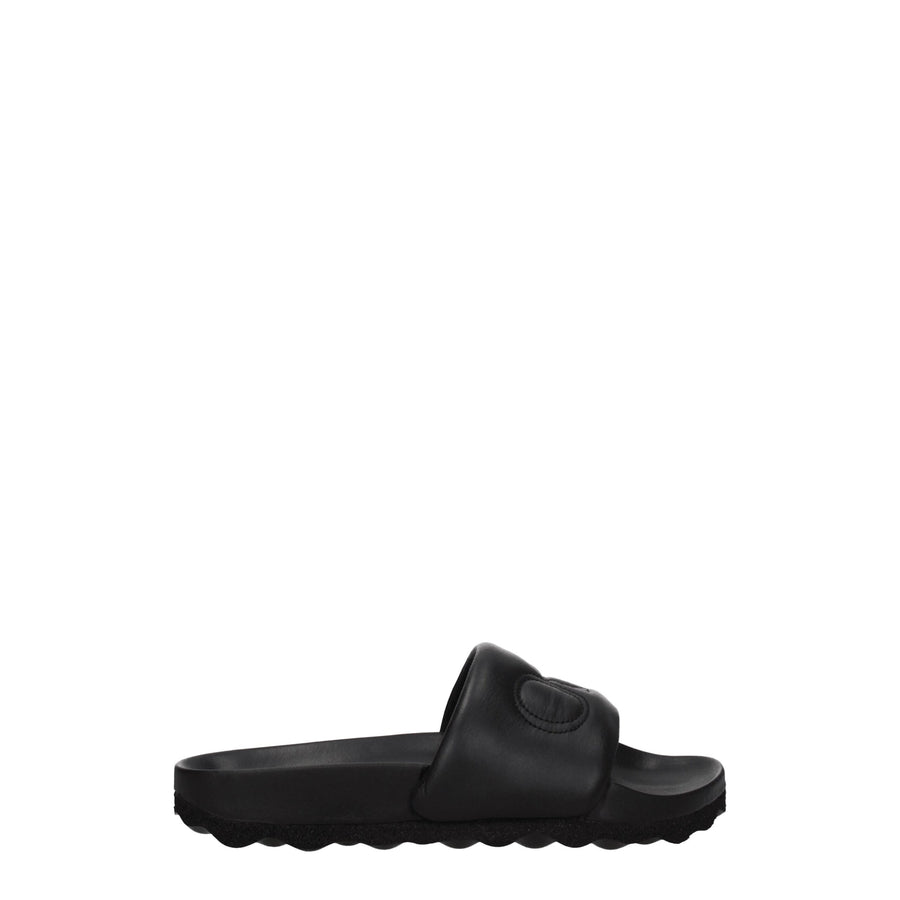 Black Leather Slippers