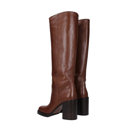 Brown Leather High Heel Boots