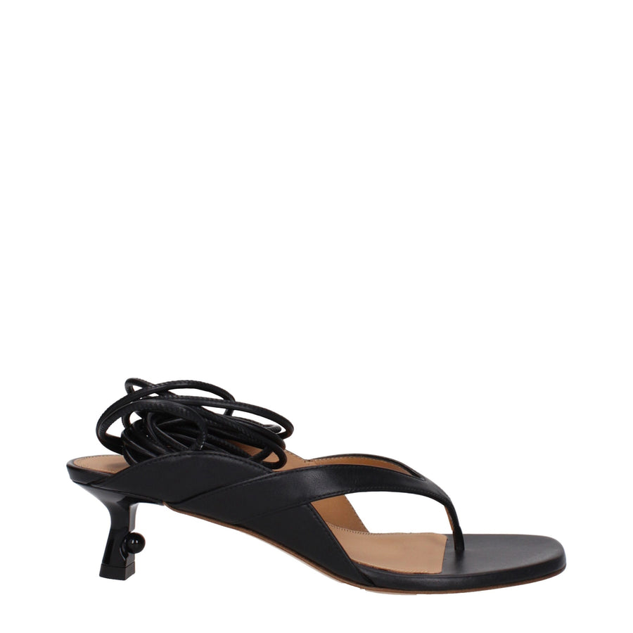 Black Leather Flip-Flop Sandals