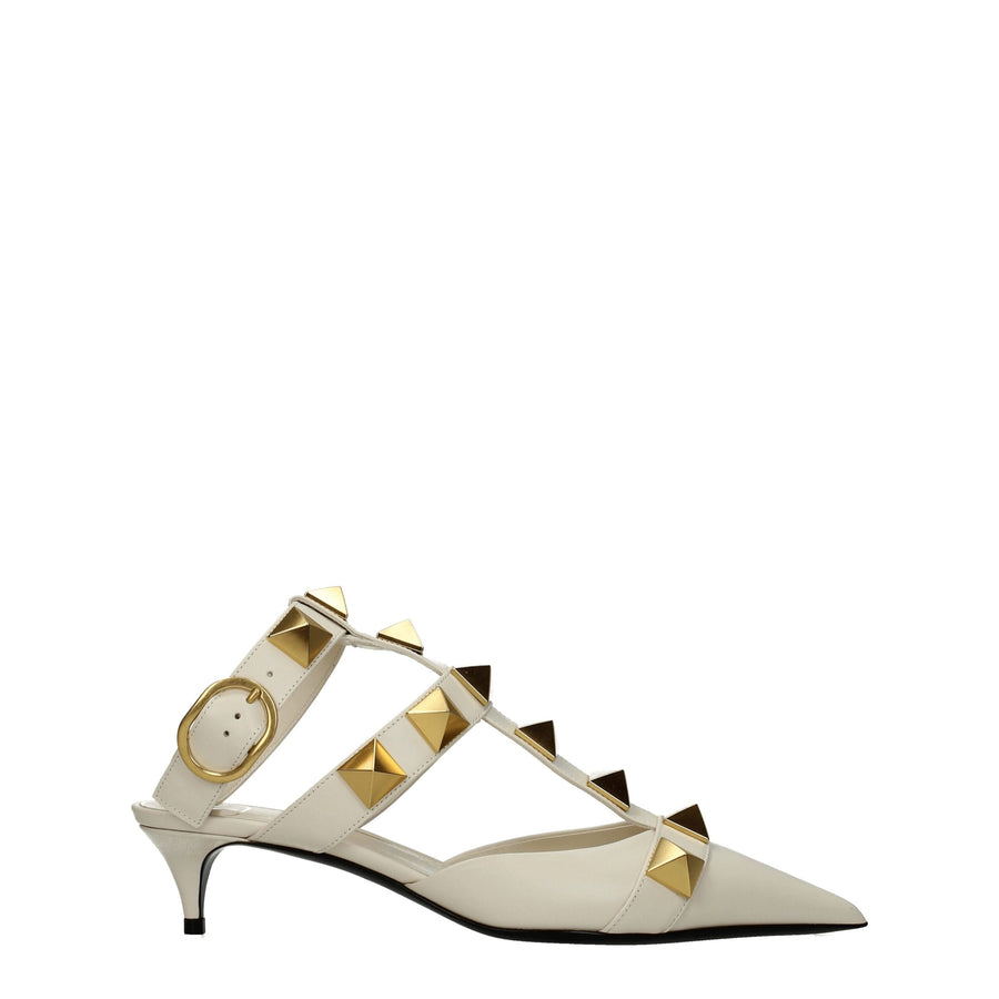 Beige Leather Stiletto Heel Sandals