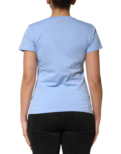 Blue Love Story Sequined Embellished Short Sleeves T-shirt