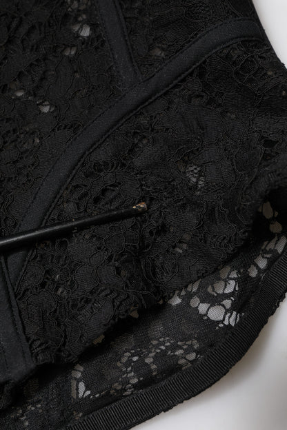 Black Strapless Floral Lace Bustier Cropped Top