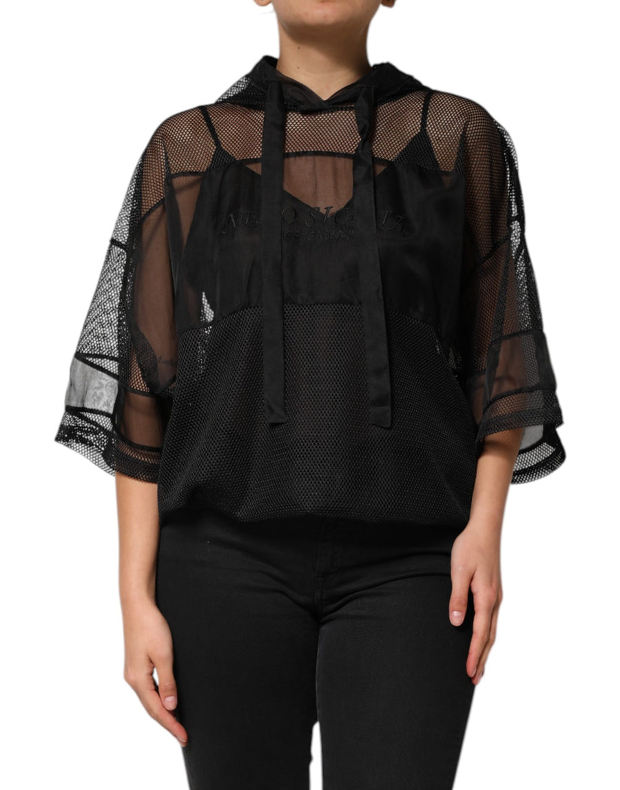 Black See Through Hooded Pullover Sweater